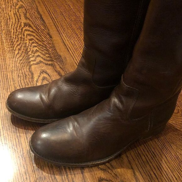 FRYE Brown Leather Mid Calf Campus Smooth Shaft Western Boots Low Heel Size 9 - Picture 5 of 16